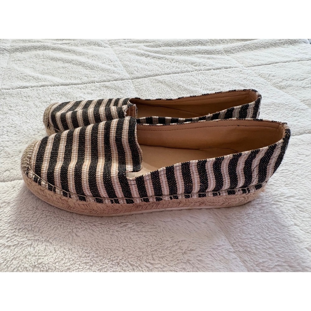 Nine West Striped Espadrille Loafers Black Cream Womens 9M Platform